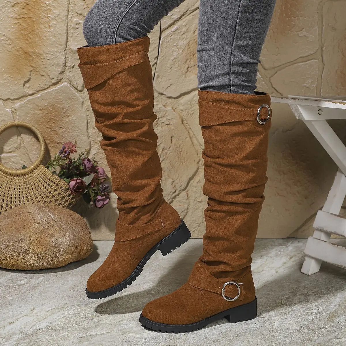 Tall Leather Knee High Boots