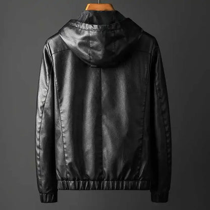 Edgy Biker Leather Hoodie Jacket