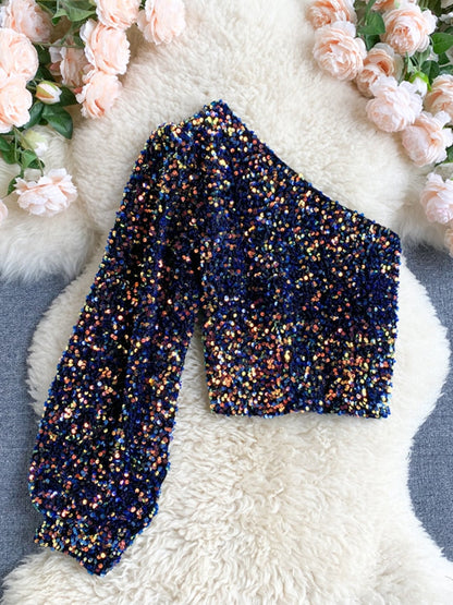 Women's Glitter One Shoulder Sparkle