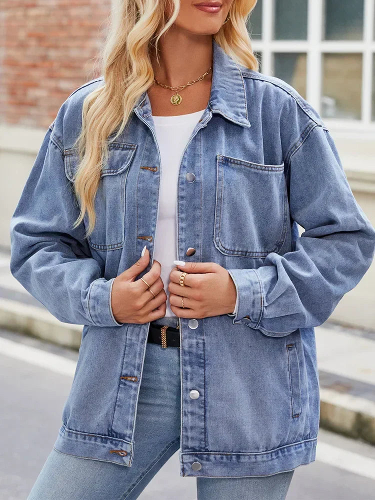 Women's Denim Jacket Oversized Blue Casual