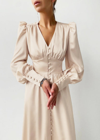 Women's Satin V-Neck Maxi Dress