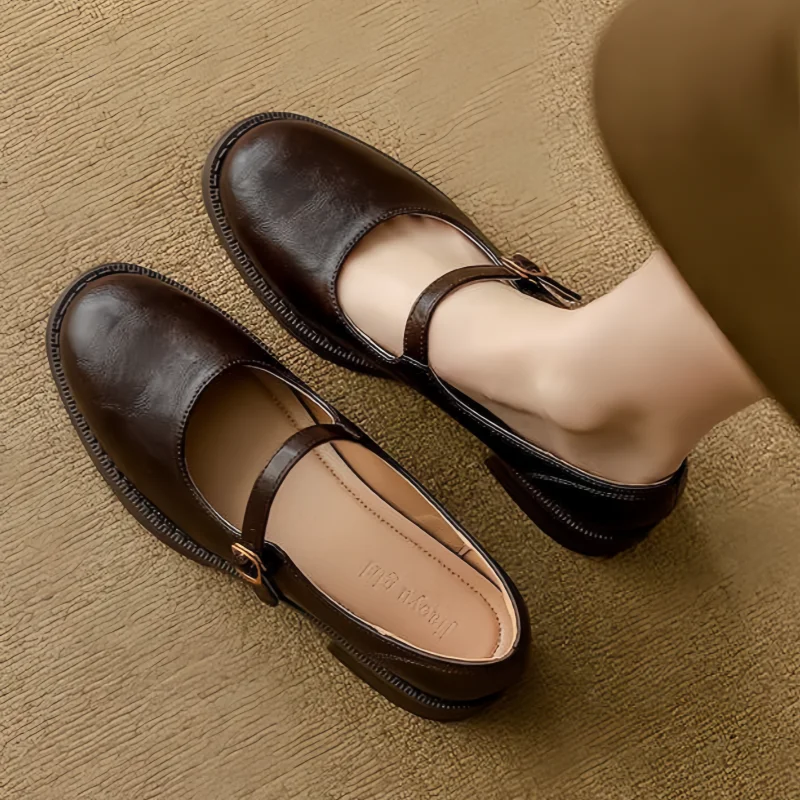 Classic Ladies Leather Low Heel Mary Jane Shoes