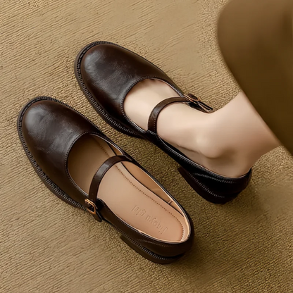 Classic Ladies Leather Low Heel Mary Jane Shoes
