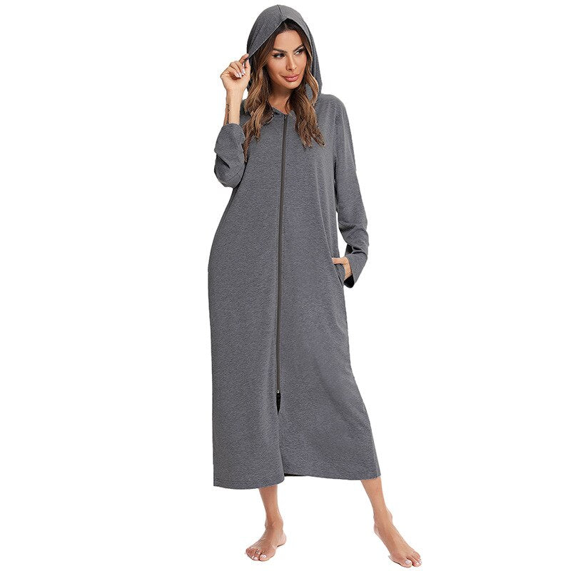 Women's Hooded Zip Up Nightdress
