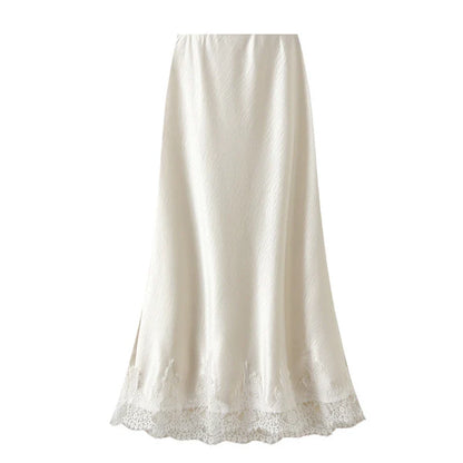 Women's Lace Satin Maxi Skirt