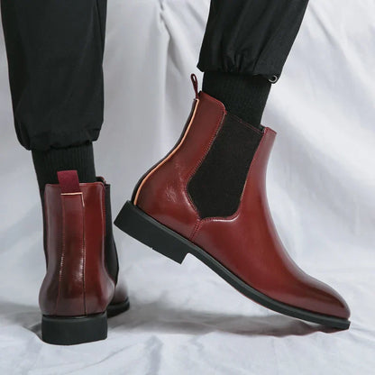 Men's Chelsea Ankle Boots Leather Red Sole Comfortable - VibreMode