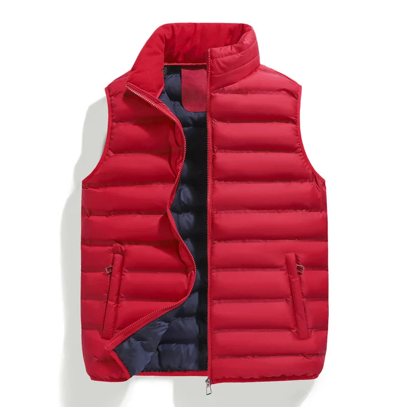 Men's Down Vest Sleeveless Zipper Padded Windproof Black