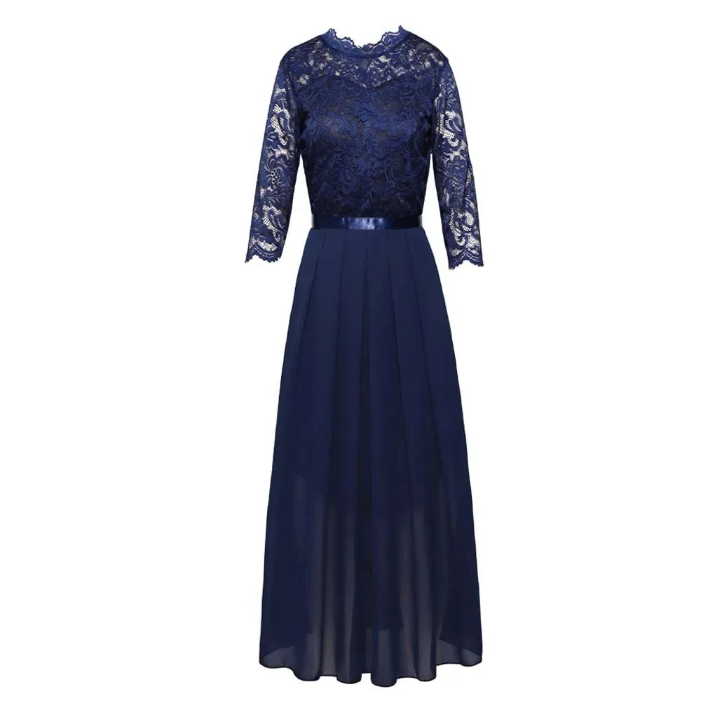 Elegant Lace Ruffled Cap Sleeve Party Gown
