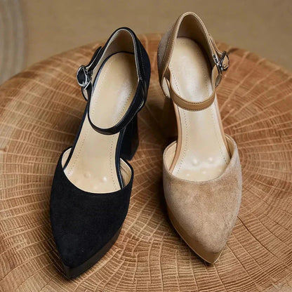 Ladies High Heel Ankle Strap Block Pumps Shoes