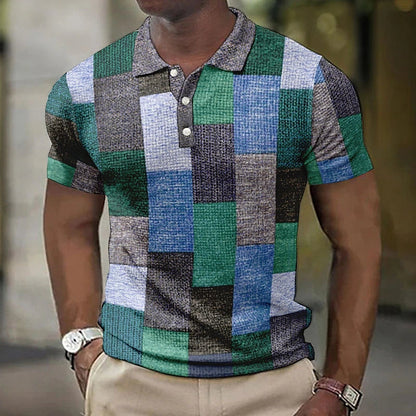 Men's Polo Shirt Patchwork Block Print
