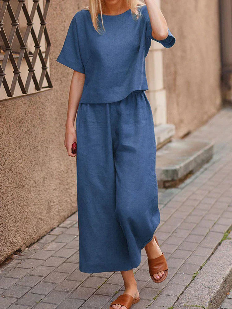 Women's Summer Two Piece Crew Neck T-Shirt And Pants