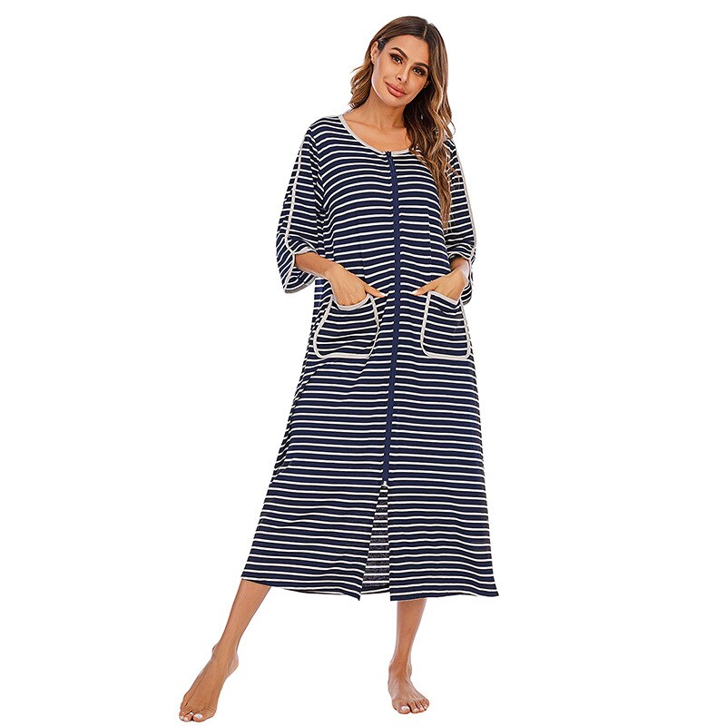 Women's Hooded Fleece Nightdress Zip-Up