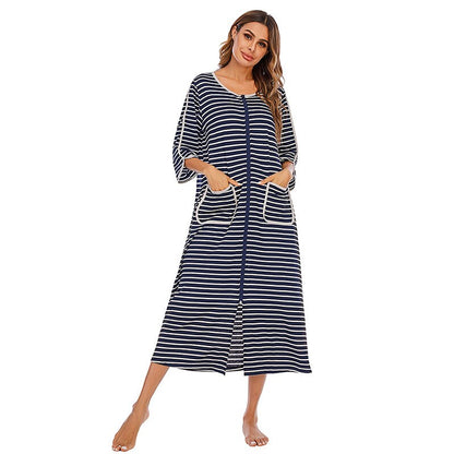 Women's Hooded Fleece Nightdress Zip-Up