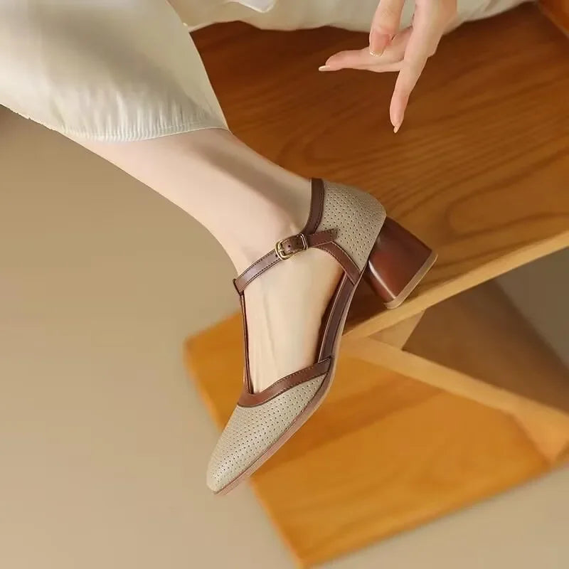 Comfortable Low Heel Women's T-Strap Pumps