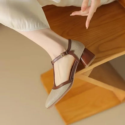 Comfortable Low Heel Women's T-Strap Pumps