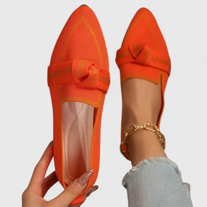 Elegant Women's Pointed Toe Slip On Loafers with Bow Detail