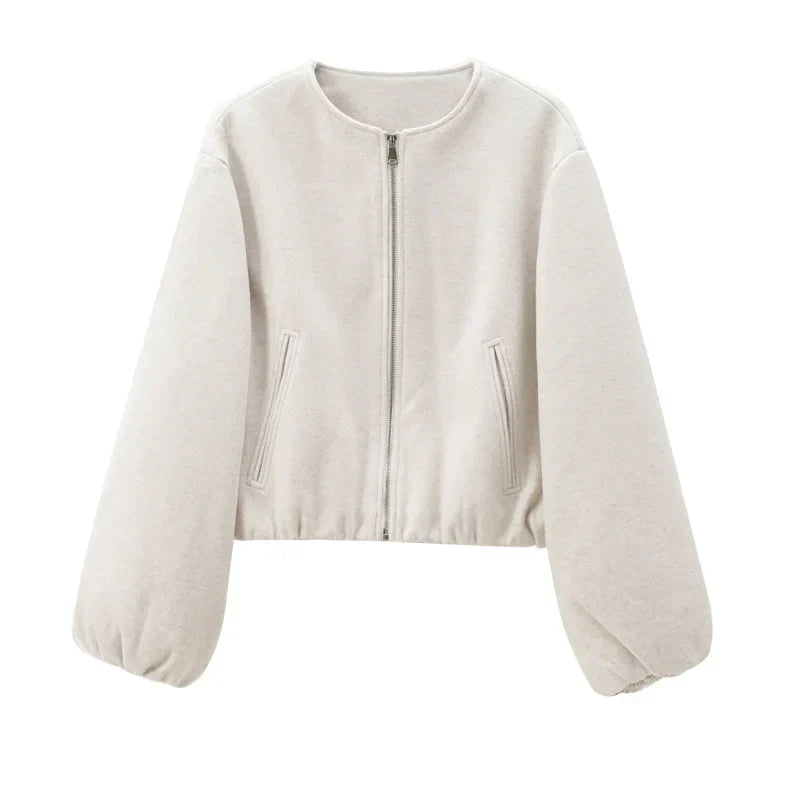 Women's Cropped Bomber Jacket Long Sleeve Zip Front Black