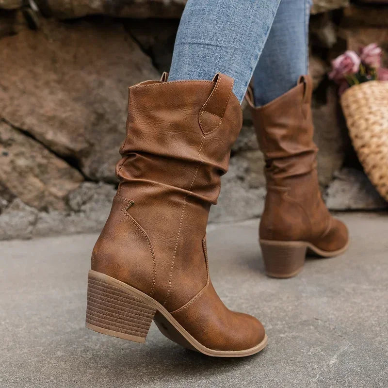 Rugged Brown Cowboy Mid-Calf Boots