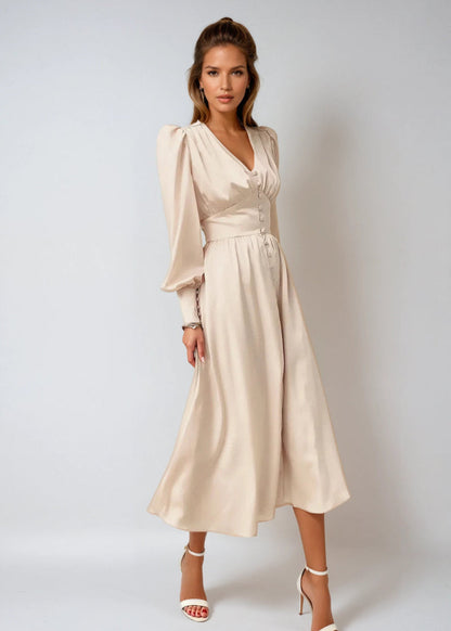 Women's Satin V-Neck Maxi Dress