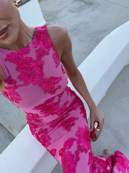 Beautiful Long Dress with Rose Pattern