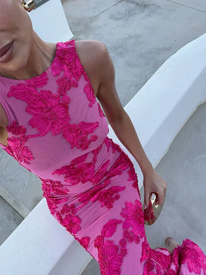 Women's Floral Maxi Dress Fitted Silhouette