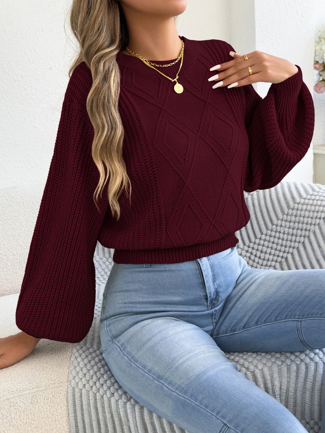 Raverno Women's Knit Sweater Lantern Style - VibreMode