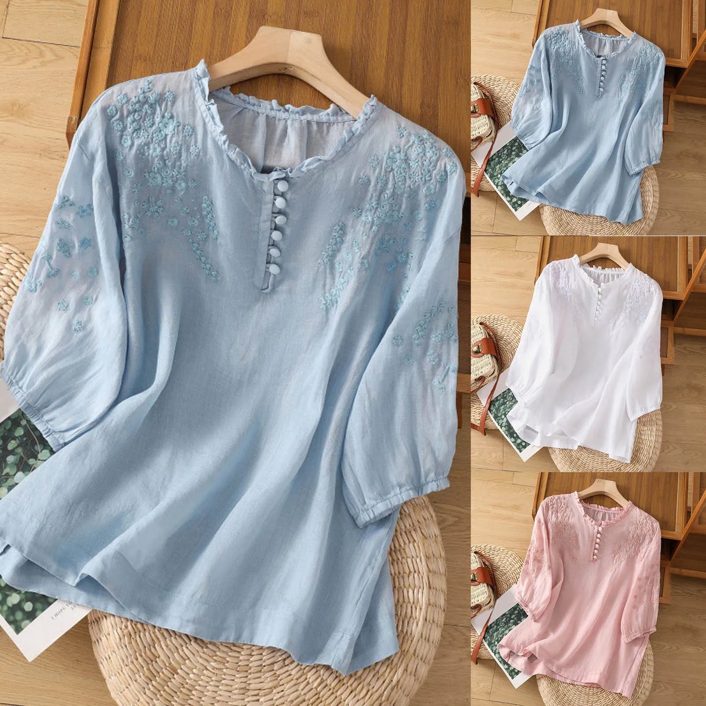 Women's Partial Button Front Blouse