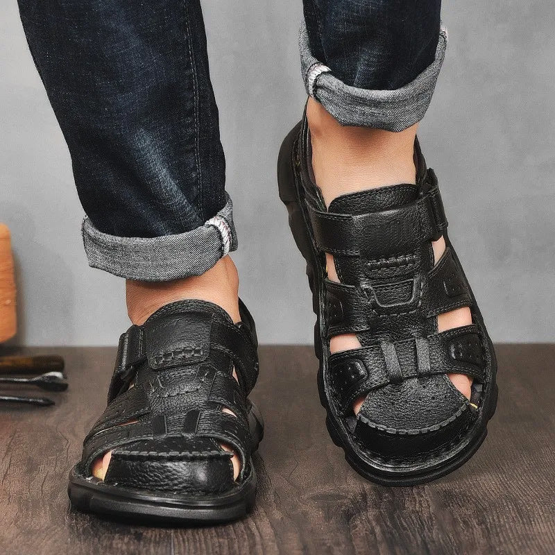 Authentic Brown Leather Summer Sandals - VibreMode