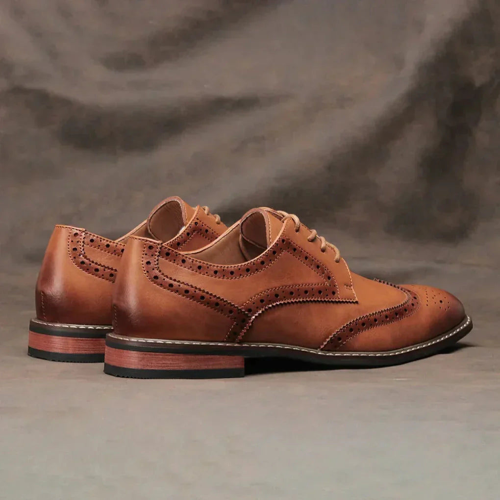 Men's Leather Oxford Shoes Lace Up Wingtip Brogue
