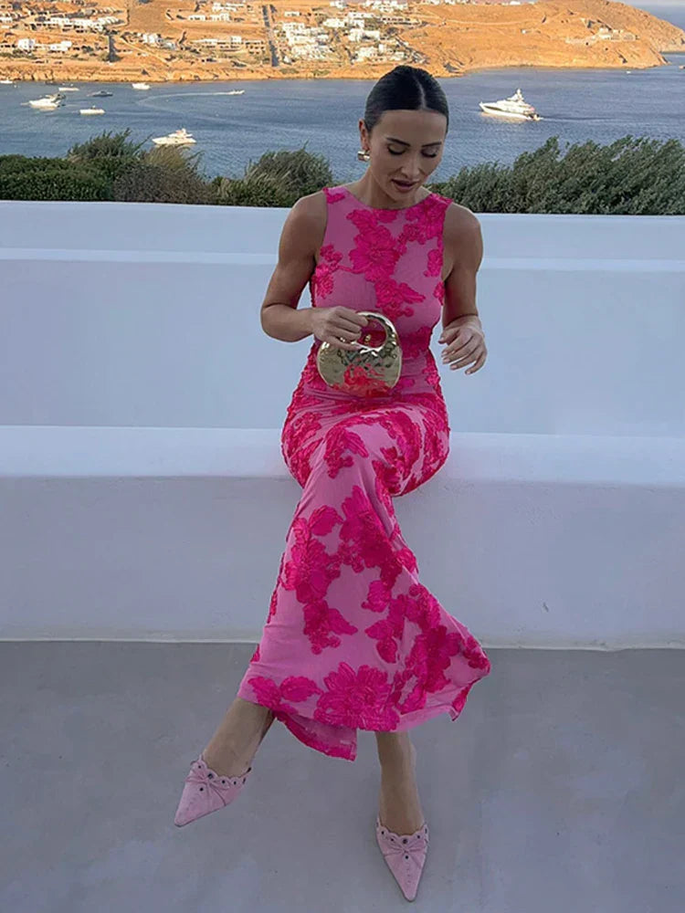 Beautiful Long Dress with Rose Pattern