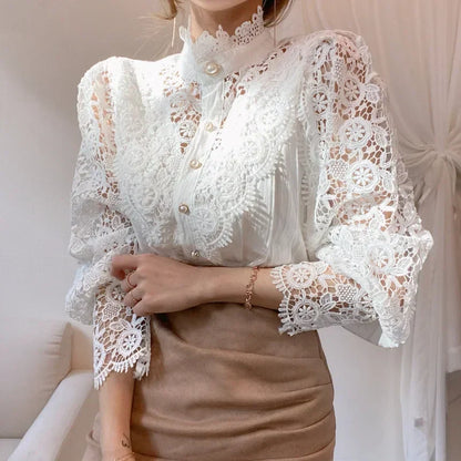 Elegant Lace Trim Women's Blouse - VibreMode