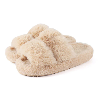 Women's Open Toe Plush Slippers Adjustable Strap Soft Sole