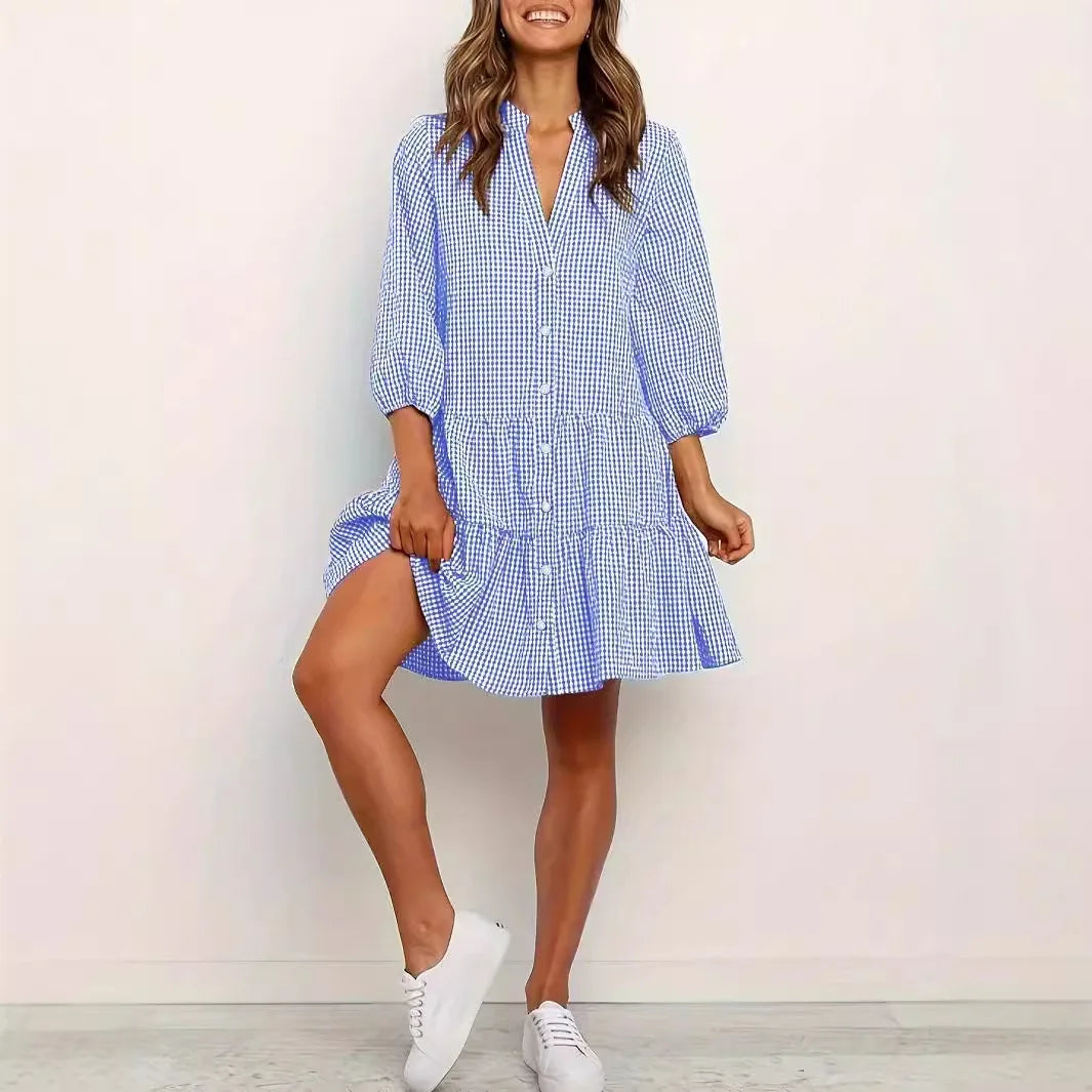 Women's V-Neck Shirt Dress - VibreMode