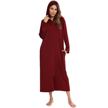 Women's Hooded Fleece Nightdress Zip-Up