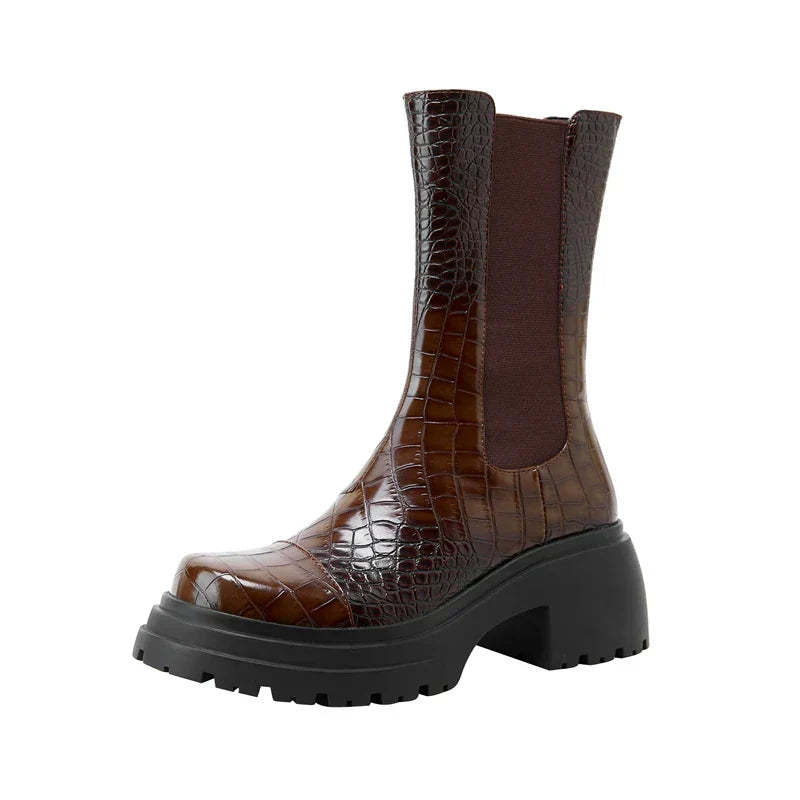 Women's Elastic Panel Boots Textured Upper