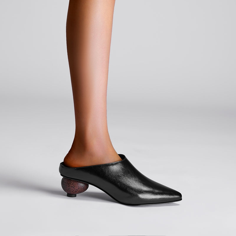 Round Toe Block Heel Mules