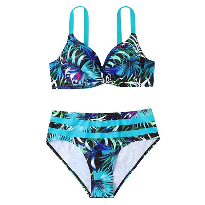 Women's High Waist Leaf Print Bikini Set