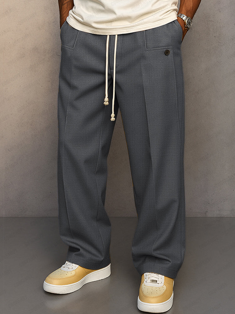 Men's Straight Leg Pants Drawstring Waist Front Pleat