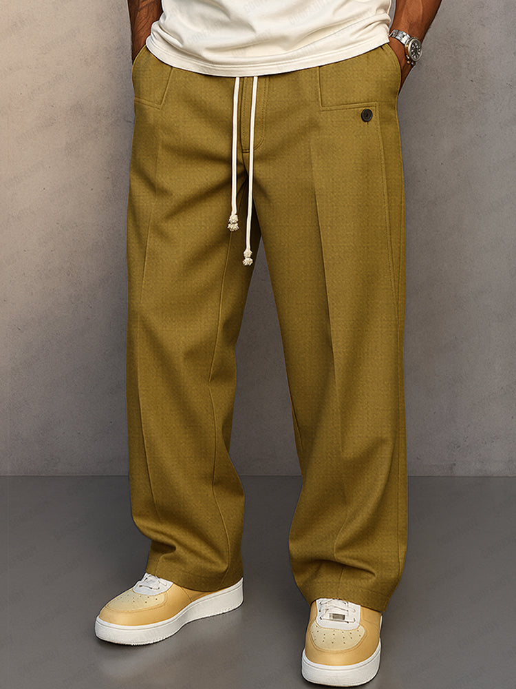 Men's Straight Leg Pants Drawstring Waist Front Pleat