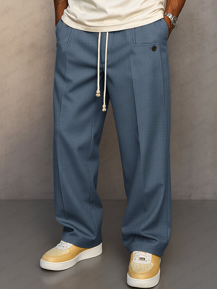 Men's Straight Leg Pants Drawstring Waist Front Pleat