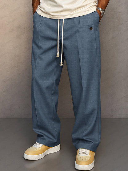Men's Straight Leg Pants Drawstring Waist Front Pleat