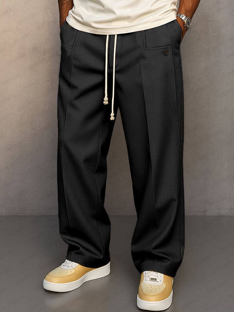 Men's Straight Leg Pants Drawstring Waist Front Pleat