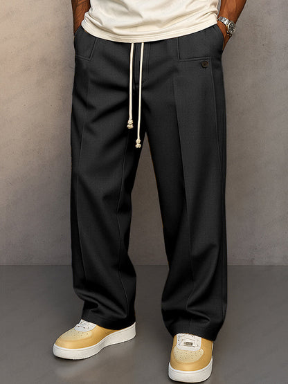 Men's Straight Leg Pants Drawstring Waist Front Pleat