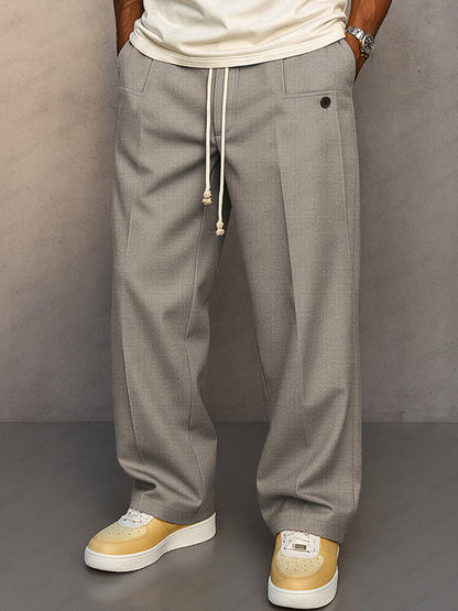 Men's Straight Leg Pants Drawstring Waist Front Pleat
