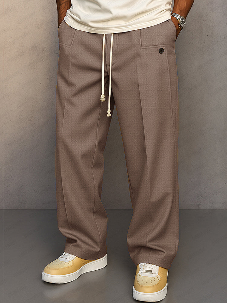 Men's Straight Leg Pants Drawstring Waist Front Pleat