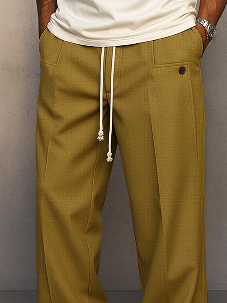 Men's Straight Leg Pants Drawstring Waist Front Pleat