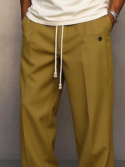 Men's Straight Leg Pants Drawstring Waist Front Pleat