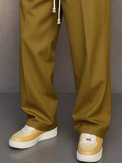Men's Straight Leg Pants Drawstring Waist Front Pleat