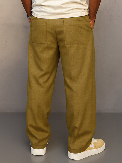 Men's Straight Leg Pants Drawstring Waist Front Pleat
