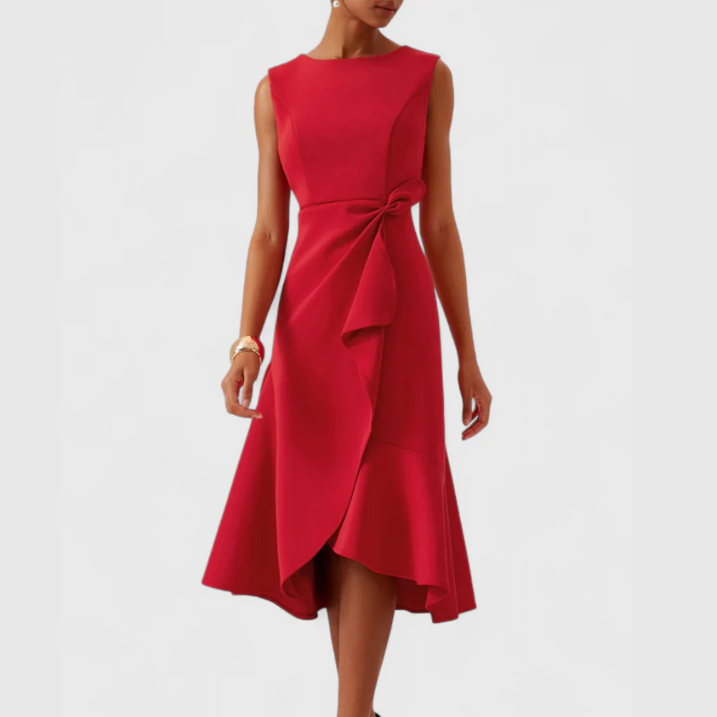 Elegant Sleeveless Flowy Asymmetric Midi Dress - VibreMode
